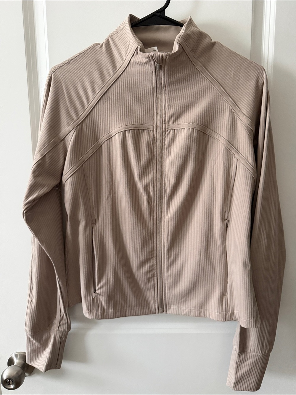 Danskin Light Taupe Ribbed Zip-Up Utility Jacket